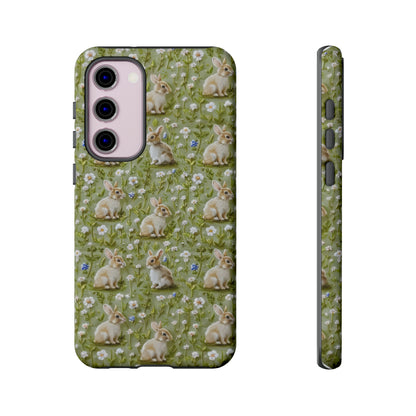 Custodia per iPhone Meadow Rabbits, design Serene Spring Wildlife, custodia protettiva di ispirazione ecologica, custodie per telefoni resistenti