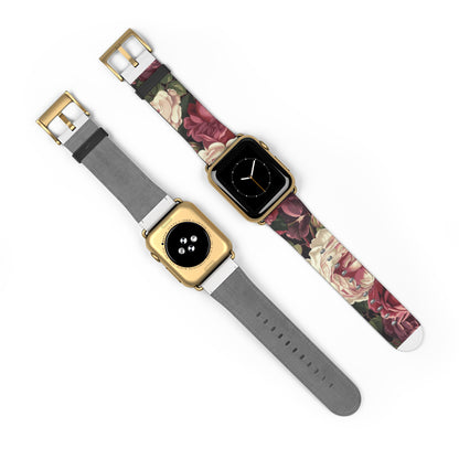 Romantic Rose Garden Apple Watch Band, Lush Floral Bloom Smartwatch Strap, Deep Red and Pink Rose Wristband Accessory. Apple Watch Band Apple Watch Straps For Series 4 5 6 7 8 9 ULTRA SE 38/40/41mm & 42/44/45mm Vegan Faux Leather Band