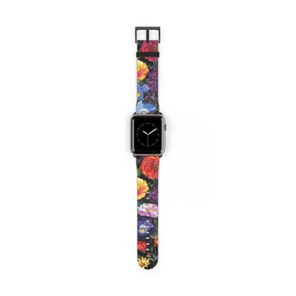 Floral Elegance Apple Watch Strap, Lush Botanical Print Watch Band, Chic Garden-Inspired Accessory for Everyday Style. Apple Watch Band Apple Watch Straps For Series 4 5 6 7 8 9 SE 38/40/41mm & 42/44/45mm Vegan Faux Leather Band