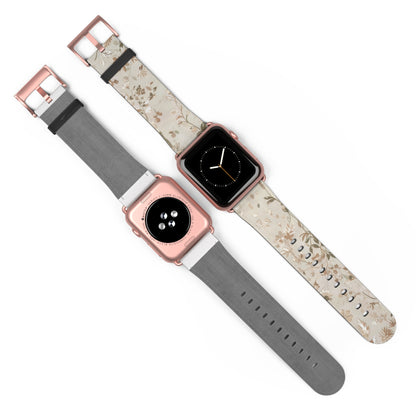 Classic Neutral Floral Apple Watch Band, Elegant Botanical Print Strap, Timeless Accessory, Sophisticated Tech Wear. Apple Watch Straps For Series 4 5 6 7 8 9 ULTRA SE 38/40/41mm & 42/44/45mm Vegan Faux Leather Band