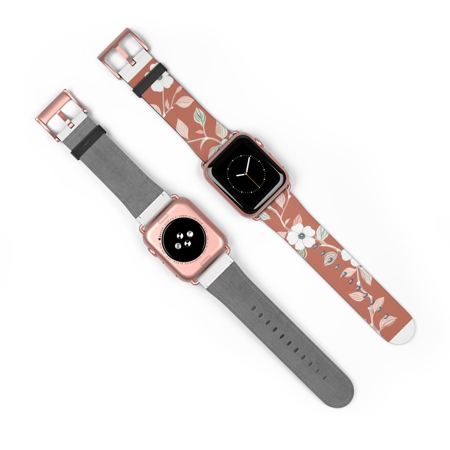 Terra Blossom Minimalist Apple Watch Band, Rustic Floral Elegance Smartwatch Strap, Subtle Earth Tone Wristband Accessory. Apple Watch Band Apple Watch Straps For Series 4 5 6 7 8 9 ULTRA SE 38/40/41mm & 42/44/45mm Vegan Faux Leather Band