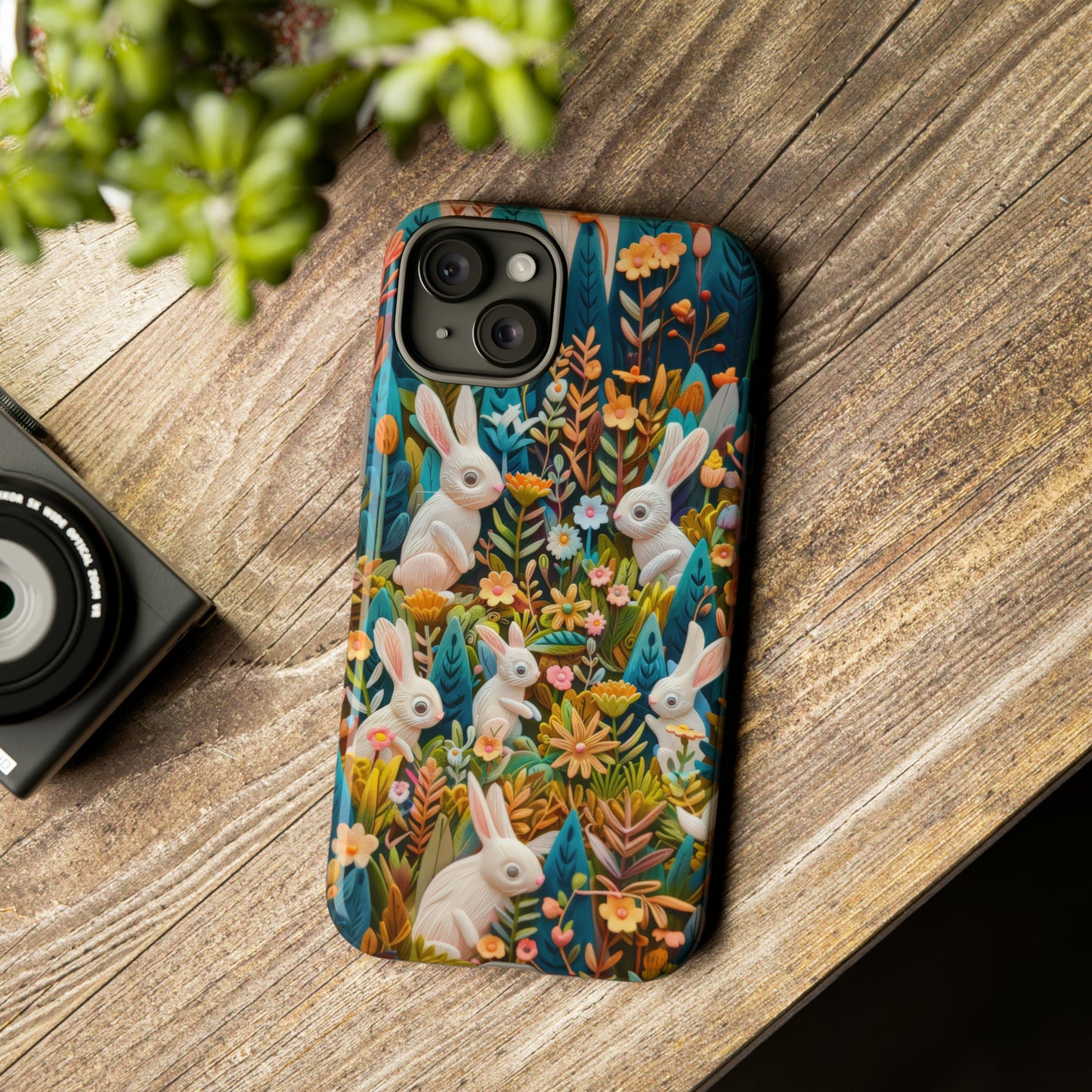 Mystical Garden Bunnies iPhone Case, Enchanted Floral Wonderland, Durable Protective Cover, Tough Phone Cases