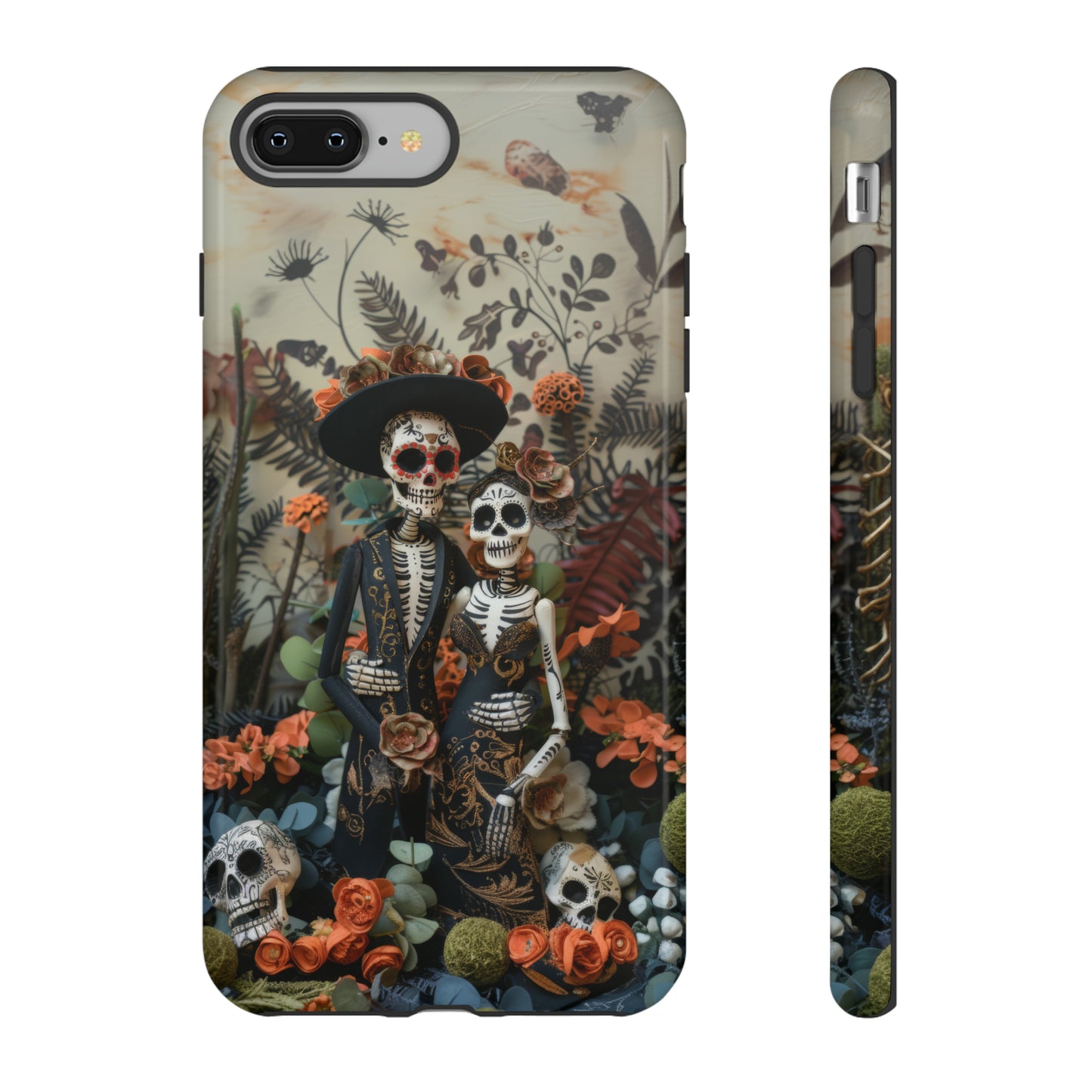 Custodia per telefono Dia de los Muertos, Cover con design di coppia scheletrica, Accessorio protettivo festivo per telefono, Custodie per telefono resistenti 