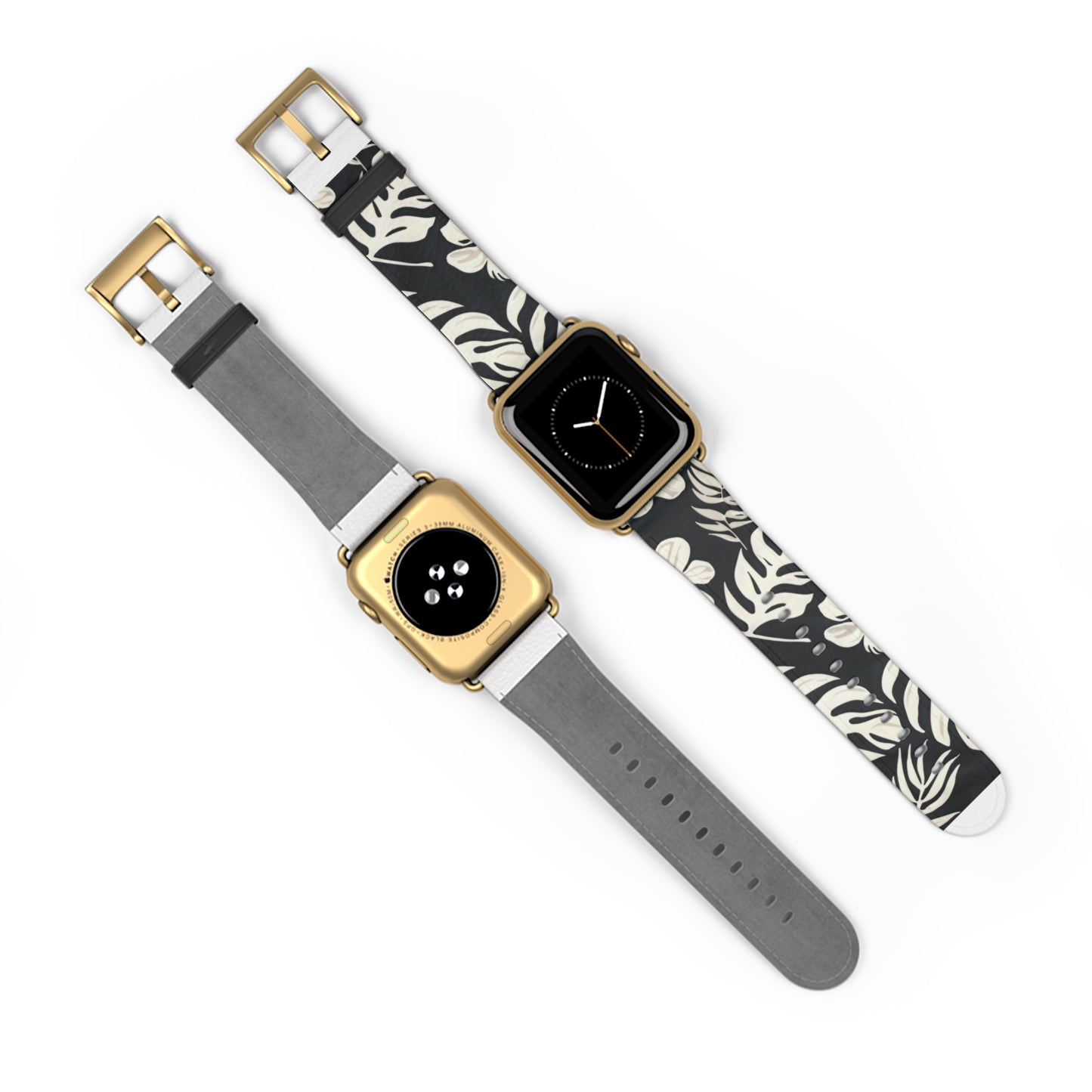 Monochromes Dschungellaub-Armband für die Apple Watch | Armband mit schwarz-weißem Blattdesign. Apple Watch-Armband, Apple Watch-Armbänder für die Serie 4, 5, 6, 7, 8, 9, ULTRA SE, 38/40/41 mm und 42/44/45 mm, veganes Kunstlederarmband 