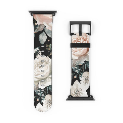 Sophisticated Floral Chic Apple Watch Band, Elegant Rose and Peony Design Strap, Modern Botanical Smartwatch Accessory. Apple Watch Band Apple Watch Straps For Series 4 5 6 7 8 9 ULTRA SE 38/40/41mm & 42/44/45mm Vegan Faux Leather Band