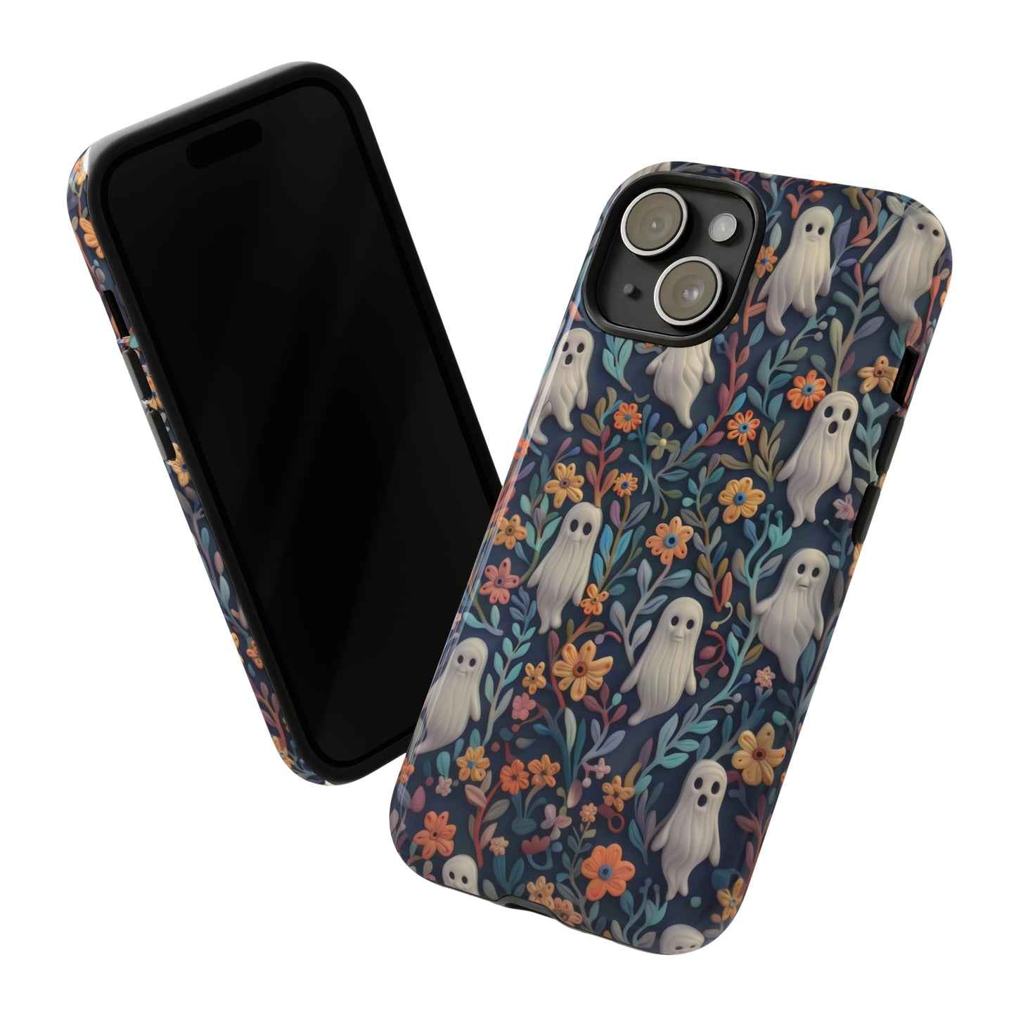 Whimsical Ghosts Floral iPhone Case, Unique Spooky Design, Charming Protective Cover, Tough Cases