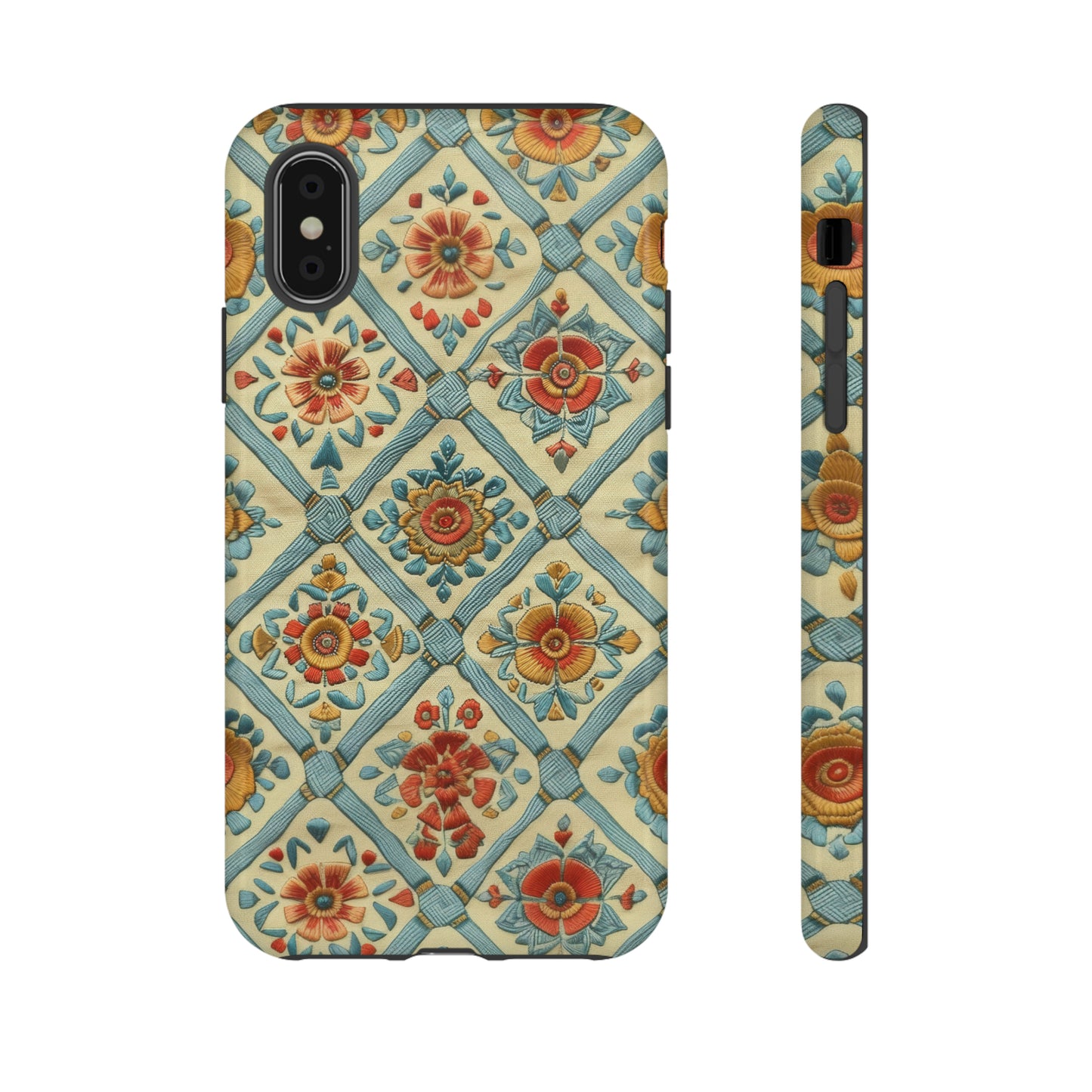 Vintage gesteppte florale iPhone-Hülle, Telefonhülle mit besticktem Design, handwerklich inspirierte Schutzausrüstung, robuste Hüllen