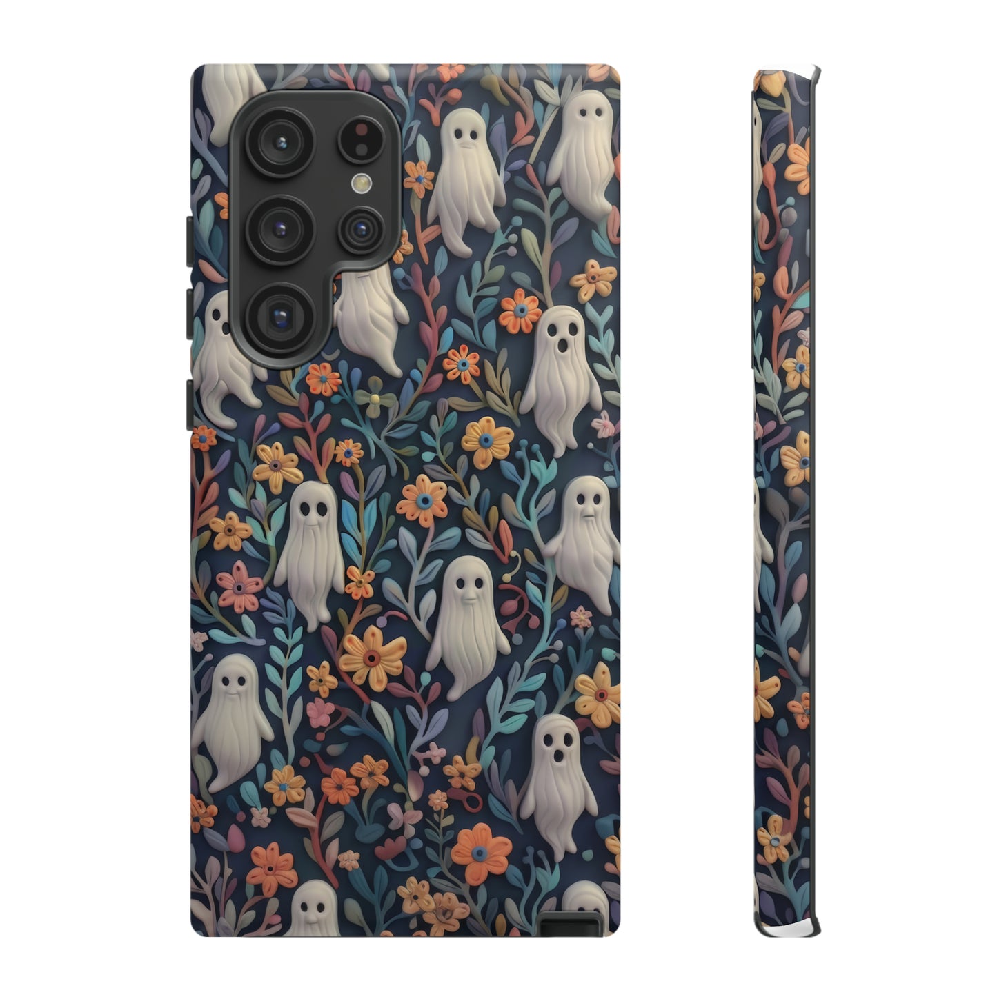 Whimsical Ghosts Floral iPhone Case, Unique Spooky Design, Charming Protective Cover, Tough Cases