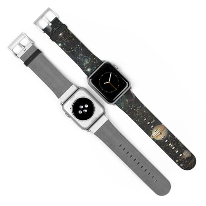 Solar System Exploration Apple Watch Band, Planetary Orbits & Constellations, Durable Black Silicone Strap for Astronomy Fans. Apple Watch Band Apple Watch Straps For Series 4 5 6 7 8 9 ULTRA SE 38/40/41mm & 42/44/45mm Vegan Faux Leather Band