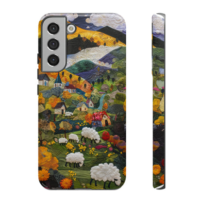 Quaint Countryside Quilt iPhone Case, Artistic Pastoral Landscape, Sturdy Protective Cover, Tough Phone Cases