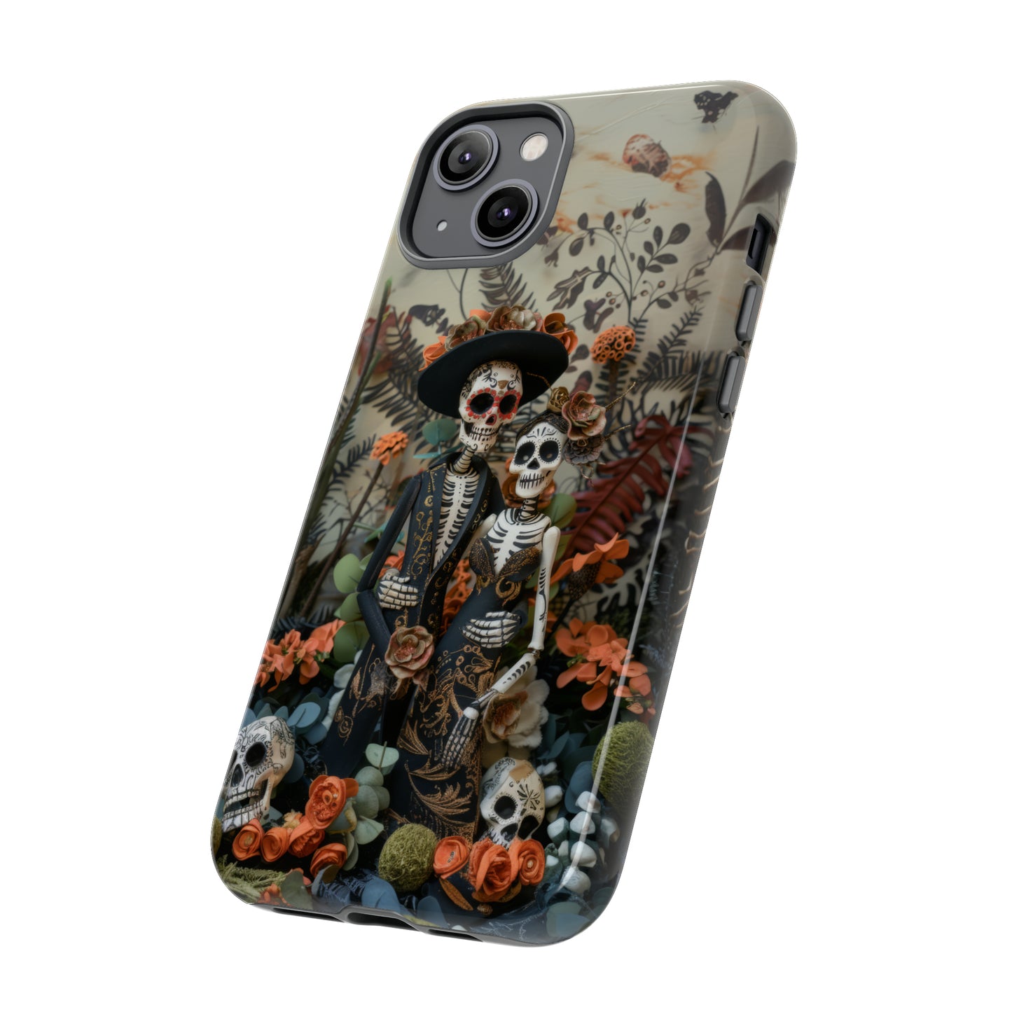 Custodia per telefono Dia de los Muertos, Cover con design di coppia scheletrica, Accessorio protettivo festivo per telefono, Custodie per telefono resistenti 