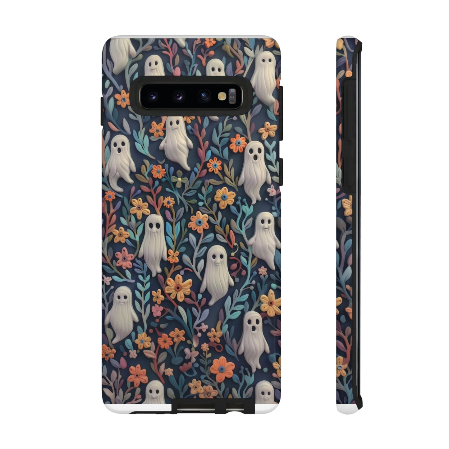 Whimsical Ghosts Floral iPhone Case, Unique Spooky Design, Charming Protective Cover, Tough Cases