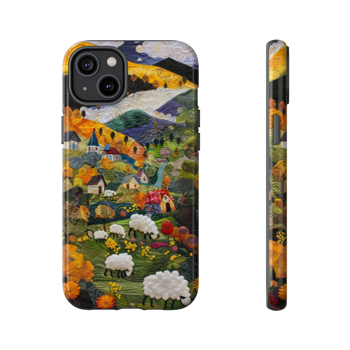 Quaint Countryside Quilt iPhone Case, Artistic Pastoral Landscape, Sturdy Protective Cover, Tough Phone Cases