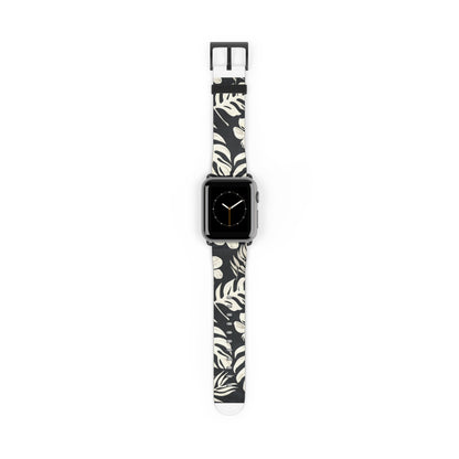 Monochromes Dschungellaub-Armband für die Apple Watch | Armband mit schwarz-weißem Blattdesign. Apple Watch-Armband, Apple Watch-Armbänder für die Serie 4, 5, 6, 7, 8, 9, ULTRA SE, 38/40/41 mm und 42/44/45 mm, veganes Kunstlederarmband 