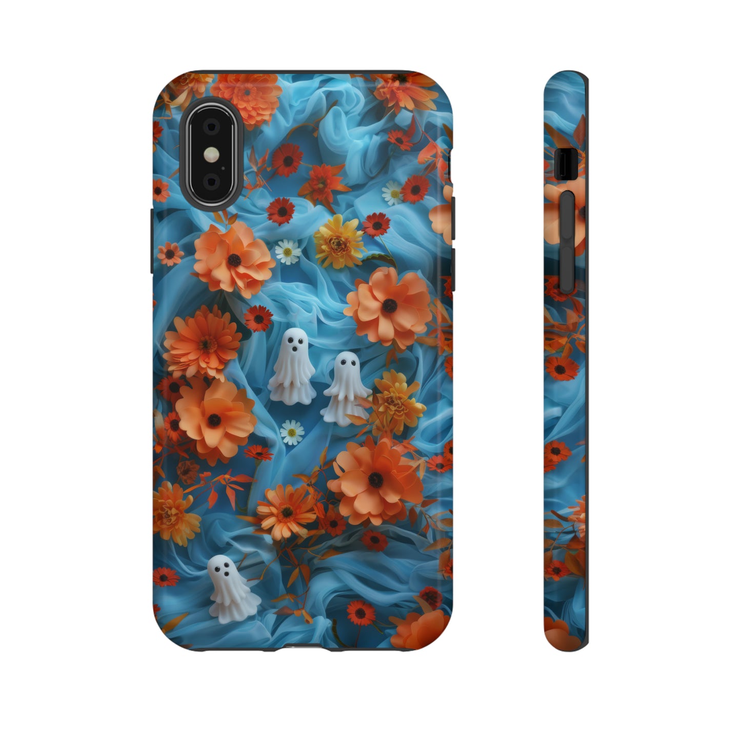 Gruselige florale Halloween Handyhülle, Herbstliche Geister und Blumen Design Hülle für Smartphones, Robuste Handyhüllen