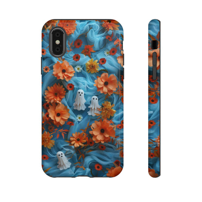 Gruselige florale Halloween Handyhülle, Herbstliche Geister und Blumen Design Hülle für Smartphones, Robuste Handyhüllen