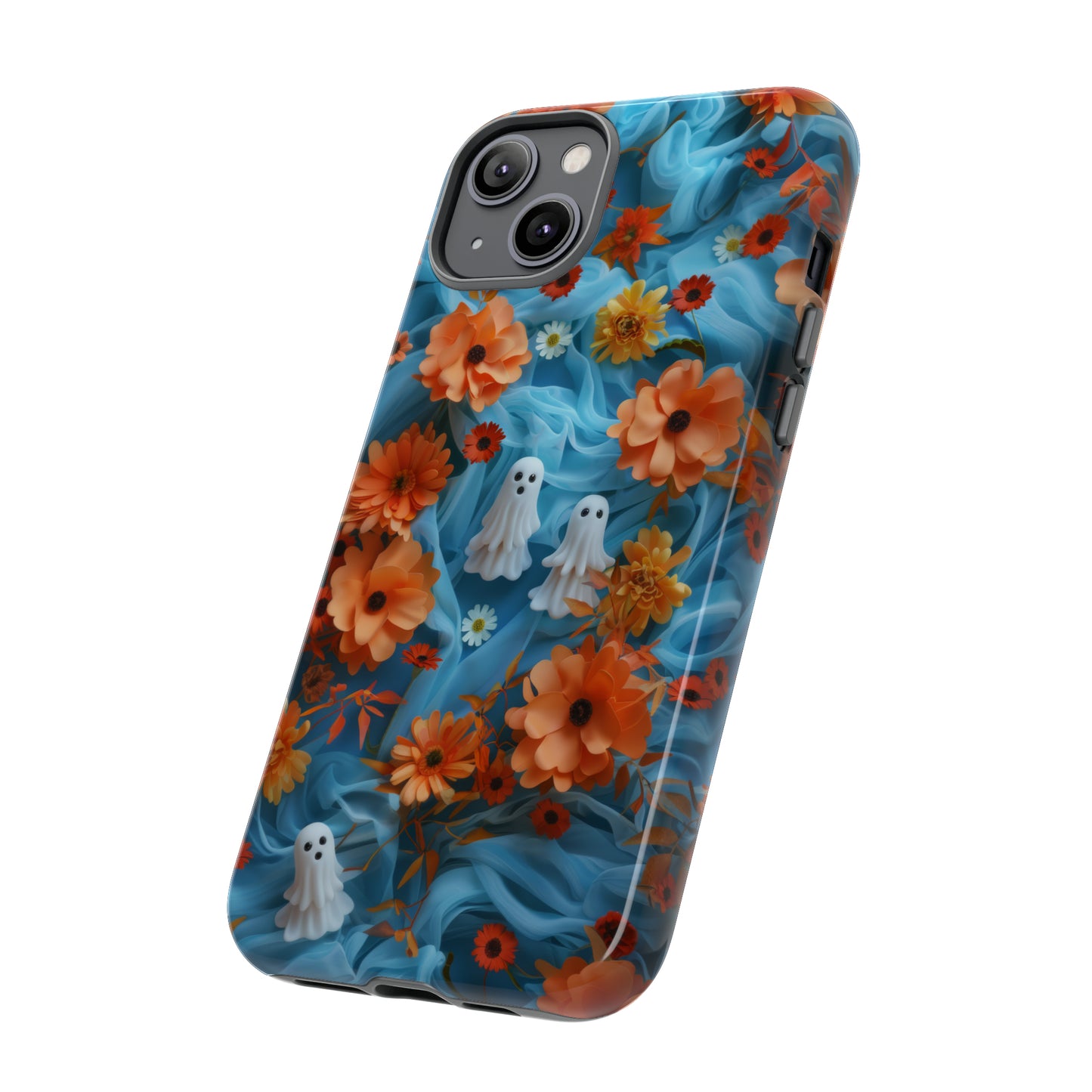 Gruselige florale Halloween Handyhülle, Herbstliche Geister und Blumen Design Hülle für Smartphones, Robuste Handyhüllen