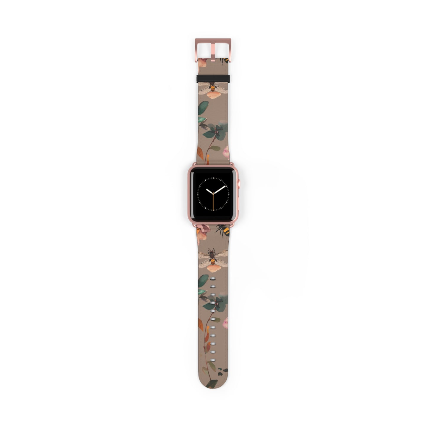 Nature-Inspired Bee and Floral Apple Watch Band, Pollinator Garden Smartwatch Strap, Unique Botanical Wristband Design. Apple Watch Band Apple Watch Straps For Series 4 5 6 7 8 9 ULTRA SE 38/40/41mm & 42/44/45mm Vegan Faux Leather Band