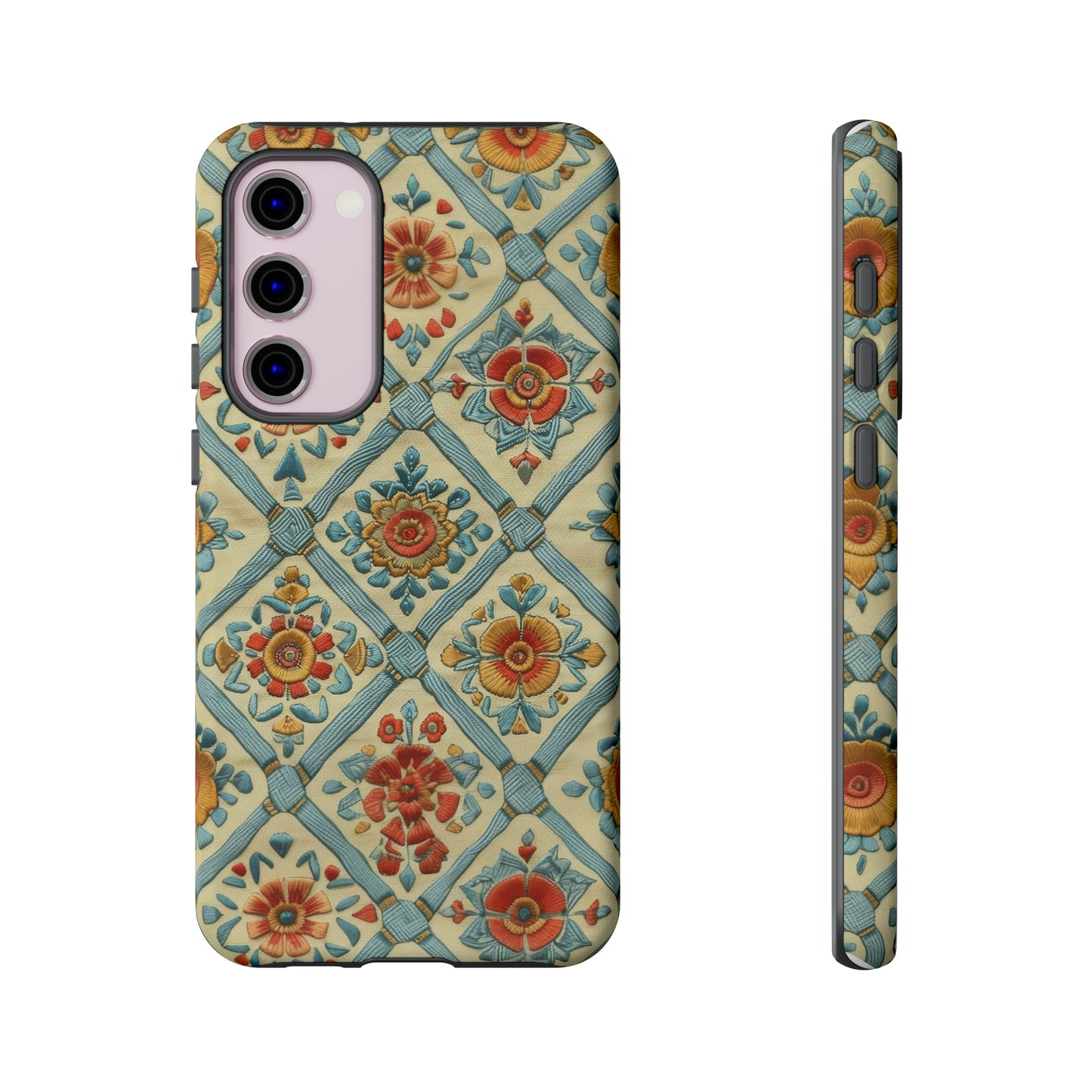 Vintage gesteppte florale iPhone-Hülle, Telefonhülle mit besticktem Design, handwerklich inspirierte Schutzausrüstung, robuste Hüllen