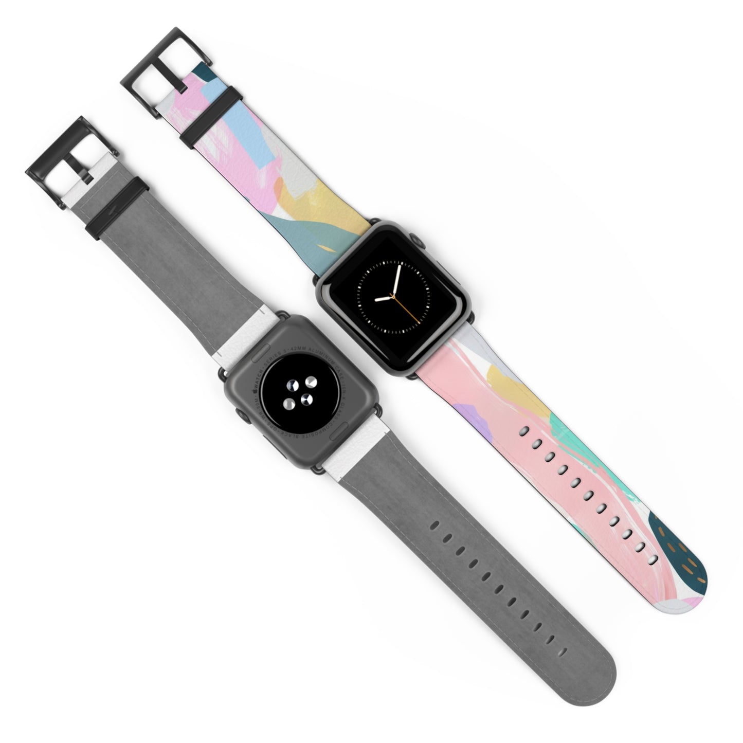 Pastellfarbenes abstraktes Kunst-Apple-Watch-Armband | Sanft gefärbtes, malerisches Armband. Apple Watch-Armband Apple Watch-Armbänder für Serie 4 5 6 7 8 9 ULTRA SE 38/40/41 mm und 42/44/45 mm veganes Kunstlederband