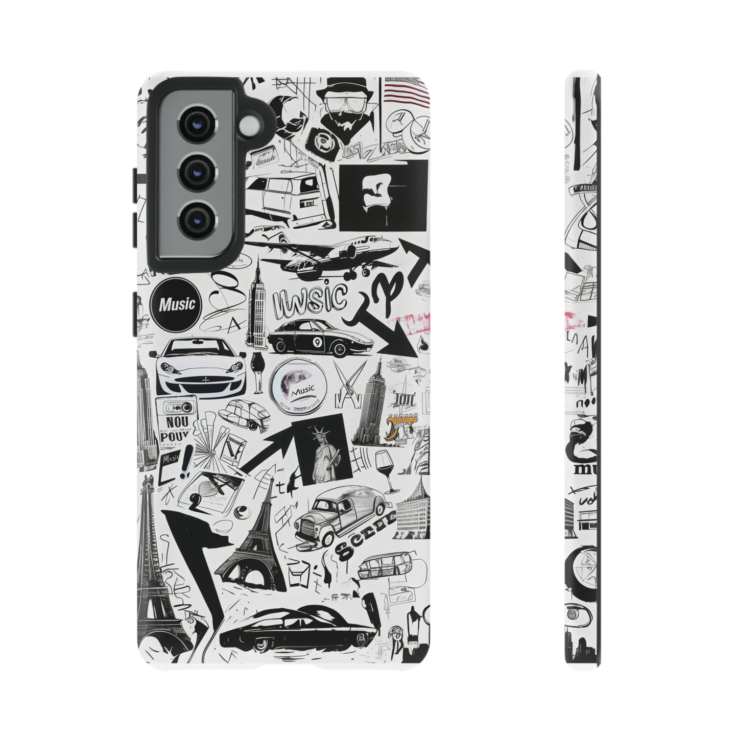 Iconica custodia per telefono con collage musicale in bianco e nero, cover dal design grafico moderno per audiofili, custodie per telefoni resistenti