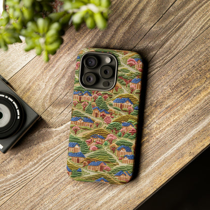 Caratteristica custodia per iPhone trapuntata in stile country, design patchwork affascinante, cover per telefono artistica e protettiva, custodie per telefono resistenti