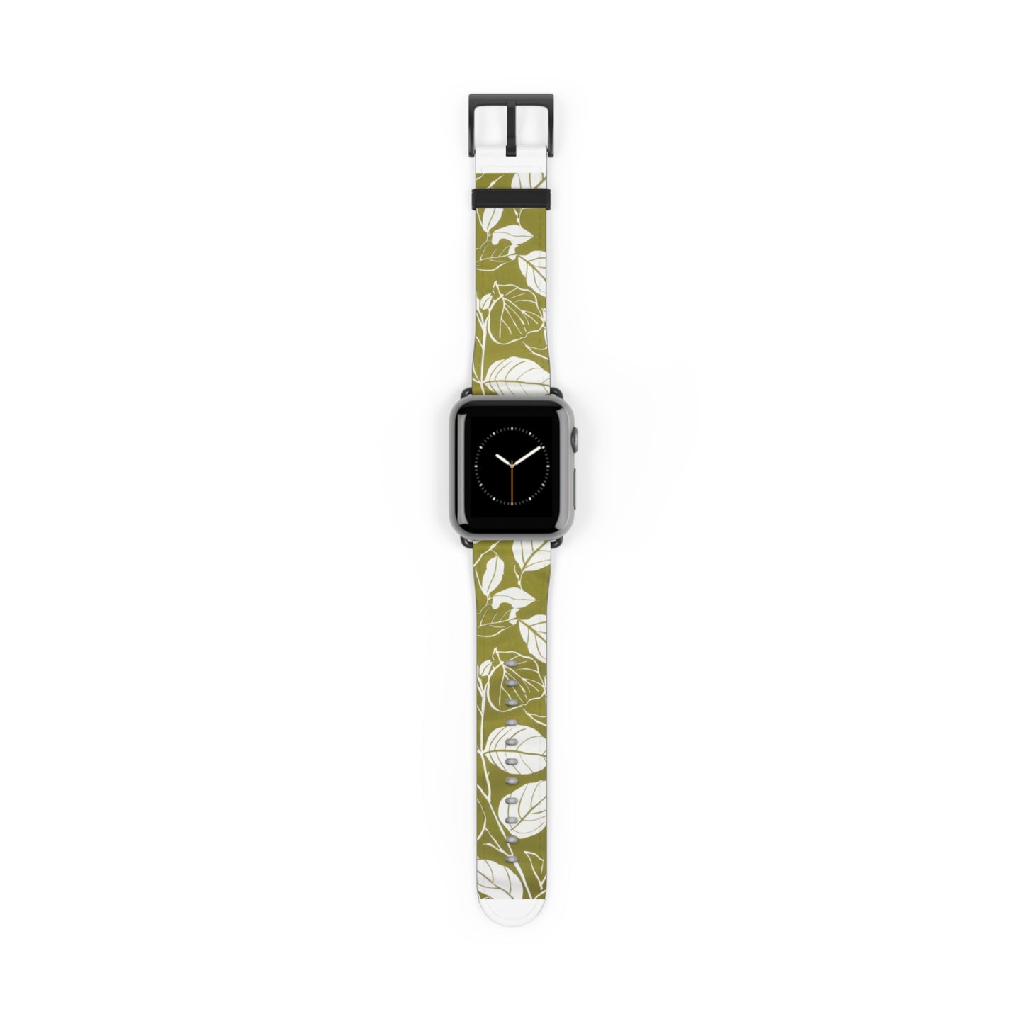 Apple Watch-Armband mit olivgrünem Blattmuster | Öko-Chic-Armband im Natur-Stil. Apple Watch-Armband, Apple Watch-Armbänder für Serie 4, 5, 6, 7, 8, 9, ULTRA SE, 38/40/41 mm und 42/44/45 mm, veganes Kunstlederarmband 