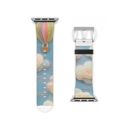 Serene Sky Heißluftballon Apple Watch Band, Pastell Wolken und Ballon Druck, verträumtes Smartwatch Armband. Apple Watch Band Apple Watch Armbänder für Serie 4 5 6 7 8 9 ULTRA SE 38/40/41mm &amp; 42/44/45mm veganes Kunstlederband 