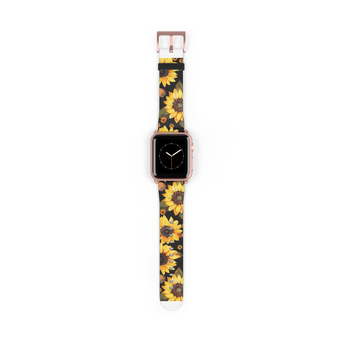 Sunflower Pattern Apple Watch Band | Floral Smartwatch Accessory | Designer Watch Strap | Unique Wearable Art | Gift for Sunflower Lovers. Apple Watch Band Apple Watch Straps For Series 4 5 6 7 8 9 ULTRA SE 38/40/41mm & 42/44/45mm Vegan Faux Leather Band