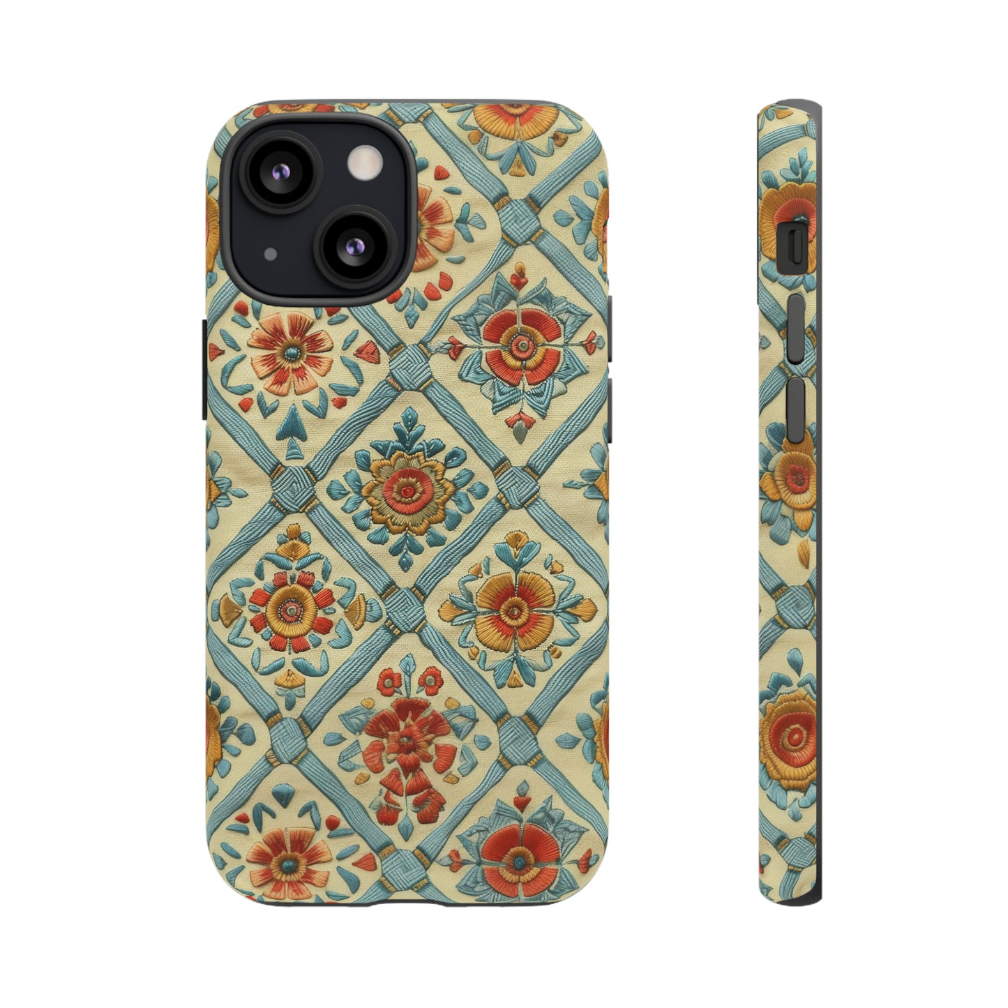 Vintage gesteppte florale iPhone-Hülle, Telefonhülle mit besticktem Design, handwerklich inspirierte Schutzausrüstung, robuste Hüllen