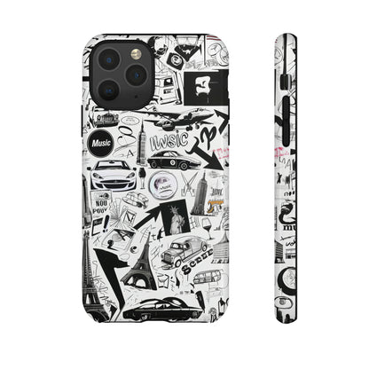 Iconica custodia per telefono con collage musicale in bianco e nero, cover dal design grafico moderno per audiofili, custodie per telefoni resistenti