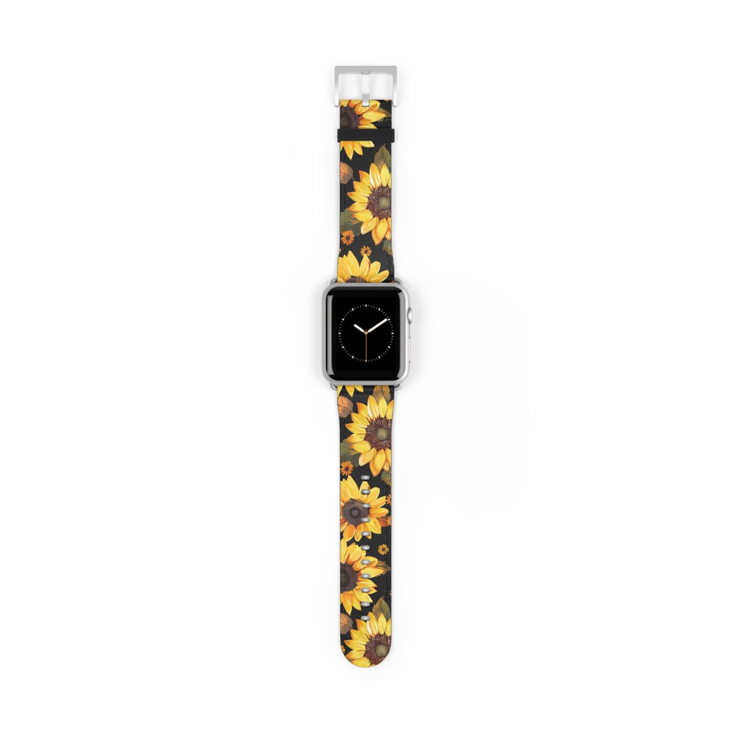 Sunflower Pattern Apple Watch Band | Floral Smartwatch Accessory | Designer Watch Strap | Unique Wearable Art | Gift for Sunflower Lovers. Apple Watch Band Apple Watch Straps For Series 4 5 6 7 8 9 ULTRA SE 38/40/41mm & 42/44/45mm Vegan Faux Leather Band