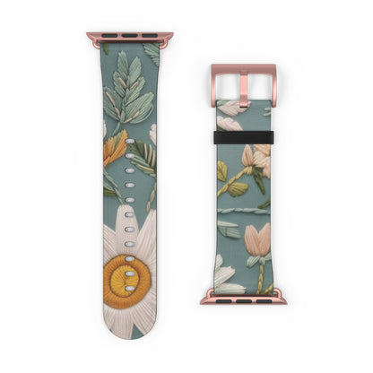 Serene Floral Tapestry Apple Watch Band, Soft Pastel Botanicals on Duck Egg Blue, Stylish Smartwatch Accessory. Apple Watch Band Apple Watch Straps For Series 4 5 6 7 8 9 ULTRA SE 38/40/41mm & 42/44/45mm Vegan Faux Leather Band