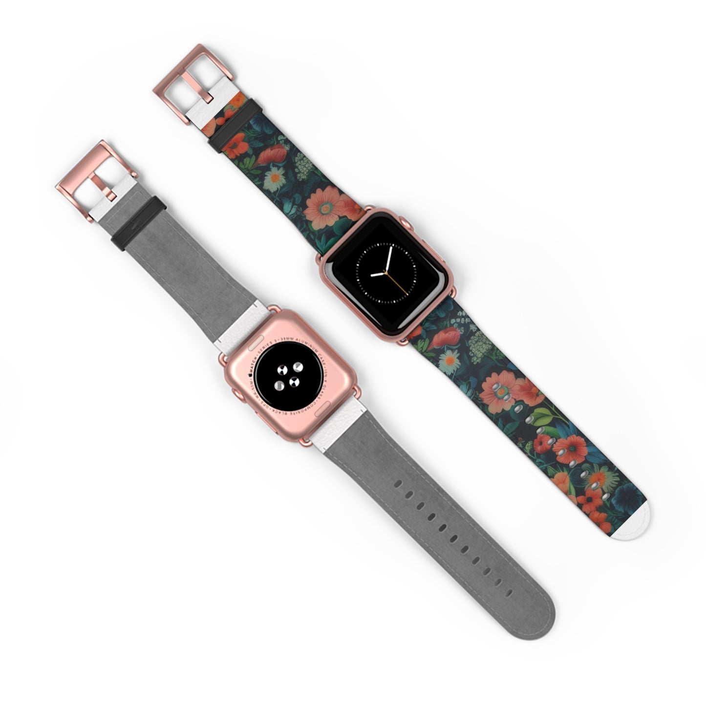 Enchanted Garden Floral Apple Watch Band, Lush Botanical Print, Elegant Dark Background Smartwatch Strap. Apple Watch Band Apple Watch Straps For Series 4 5 6 7 8 9 ULTRA SE 38/40/41mm & 42/44/45mm Vegan Faux Leather Band