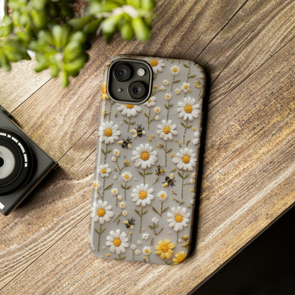 Spring Daisy Phone Case, Bees & Flowers Design, Nature-Inspired Protective Phone Cover, Tough Phone Cases