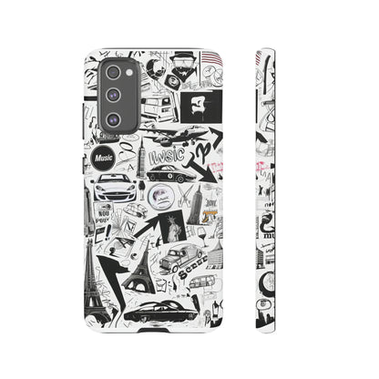 Iconica custodia per telefono con collage musicale in bianco e nero, cover dal design grafico moderno per audiofili, custodie per telefoni resistenti