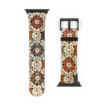 Cozy Crochet Granny Square Apple Watch Band, Handmade Aesthetic Design, Warm Autumn Tones Smartwatch Strap. Apple Watch Band Apple Watch Straps For Series 4 5 6 7 8 9 ULTRA SE 38/40/41mm & 42/44/45mm Vegan Faux Leather Band