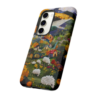 Quaint Countryside Quilt iPhone Case, Artistic Pastoral Landscape, Sturdy Protective Cover, Tough Phone Cases