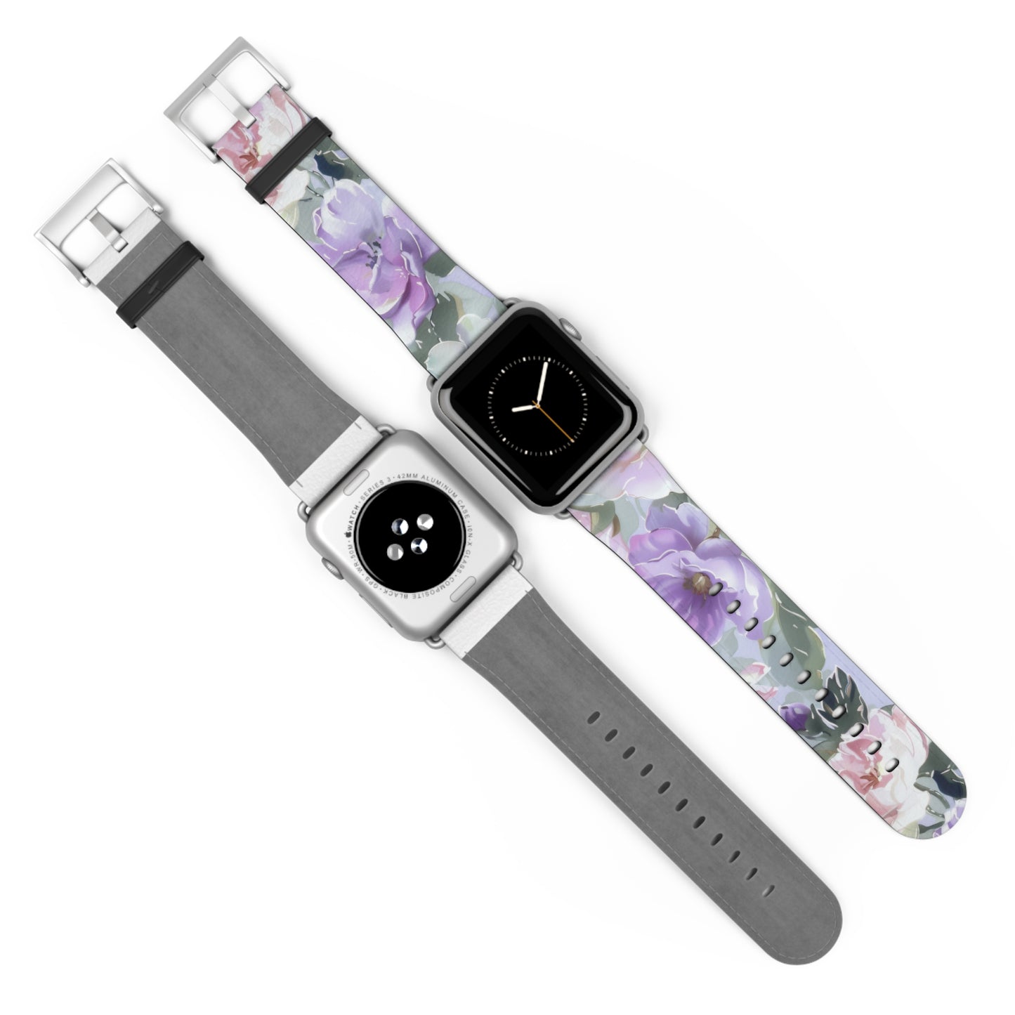 Purple Floral Elegance Apple Watch Band, Artistic Lilac Flower Accessory, Chic Spring Fashion Wearable, Unique Gift. Apple Watch Band Apple Watch Straps For Series 4 5 6 7 8 9 ULTRA SE 38/40/41mm & 42/44/45mm Vegan Faux Leather Band