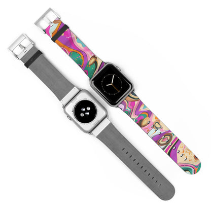 Vibrant Marbled Art Apple Watch Band, Expressive Color Fusion Smartwatch Strap, Unique Abstract Design Wristband Accessory. Apple Watch Band Apple Watch Straps For Series 4 5 6 7 8 9 ULTRA SE 38/40/41mm & 42/44/45mm Vegan Faux Leather Band