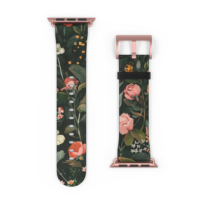 Midnight Garden Blooms Apple Watch Band, Dark Floral Elegance Smartwatch Strap, Nature-Inspired Rose Pattern Accessory. Apple Watch Band Apple Watch Straps For Series 4 5 6 7 8 9 ULTRA SE 38/40/41mm & 42/44/45mm Vegan Faux Leather Band