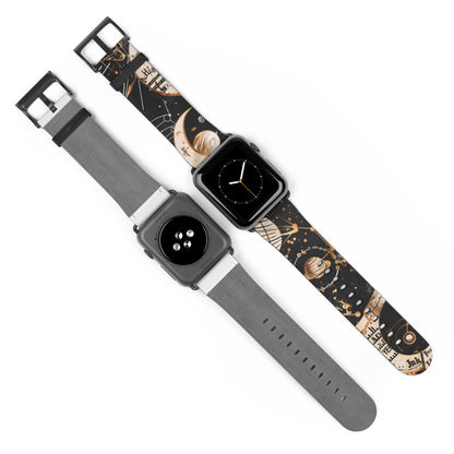 Astronomical Symbols Apple Watch Band, Stylish Galaxy Print, Elegant Black & Tan Silicone Strap for Astrology Lovers. Apple Watch Band Apple Watch Straps For Series 4 5 6 7 8 9 ULTRA SE 38/40/41mm & 42/44/45mm Vegan Faux Leather Band