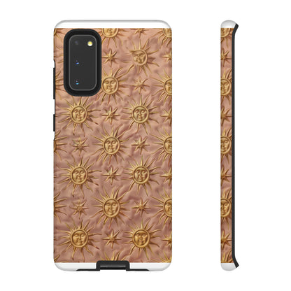 Custodia per iPhone con motivo sole celeste, design solare 3D strutturato, custodia protettiva lussuosa, custodie per telefono resistenti