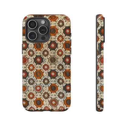 Custodia per iPhone retrò in pizzo all'uncinetto, estetica dal design artigianale, custodia protettiva in stile vintage, custodie per telefono resistenti