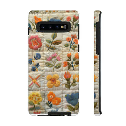 Custodia per telefono floreale trapuntata, cover morbida per telefono con fiori ricamati, custodia per smartphone elegante e protettiva, custodie per telefono resistenti