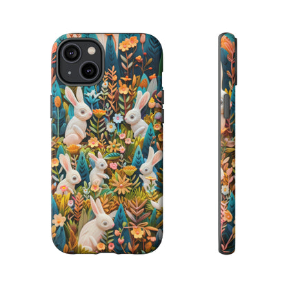 Mystical Garden Bunnies iPhone Case, Enchanted Floral Wonderland, Durable Protective Cover, Tough Phone Cases