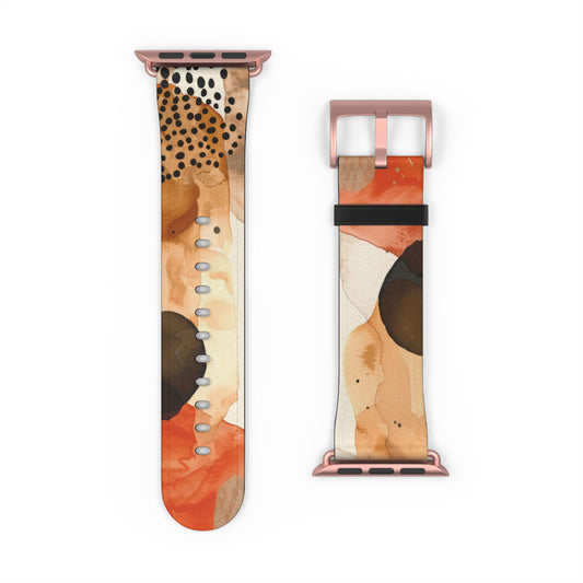Abstract Art Apple Watch Band, Warm Tones Modern Design, Stylish Wearable Art Accessory, Unique Gift for Tech Lovers. Apple Watch Band Apple Watch Straps For Series 4 5 6 7 8 9 SE 38/40/41mm & 42/44/45mm Vegan Faux Leather Band