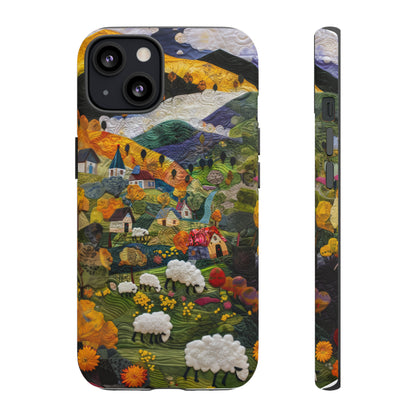 Quaint Countryside Quilt iPhone Case, Artistic Pastoral Landscape, Sturdy Protective Cover, Tough Phone Cases