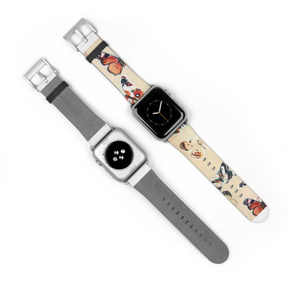 Fluttering Butterflies Apple Watch Band, Nature-Inspired Lepidoptera Design Strap, Soft-Hued Insect Pattern Wristband. Apple Watch Band Apple Watch Straps For Series 4 5 6 7 8 9 ULTRA SE 38/40/41mm & 42/44/45mm Vegan Faux Leather Band