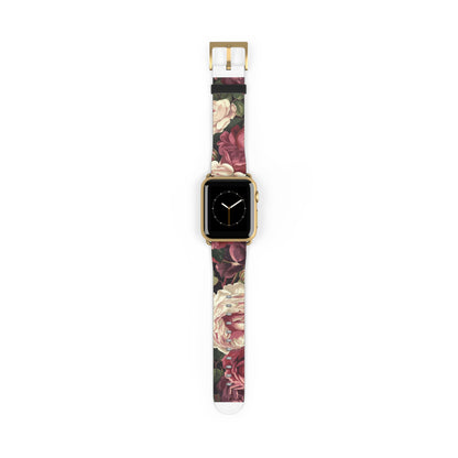 Romantic Rose Garden Apple Watch Band, Lush Floral Bloom Smartwatch Strap, Deep Red and Pink Rose Wristband Accessory. Apple Watch Band Apple Watch Straps For Series 4 5 6 7 8 9 ULTRA SE 38/40/41mm & 42/44/45mm Vegan Faux Leather Band